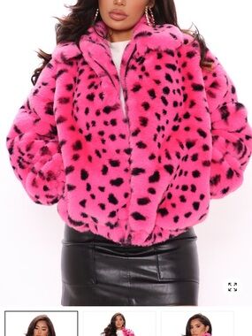 Fashion Nova Hot Pink Faux Fur Leopard Jacket